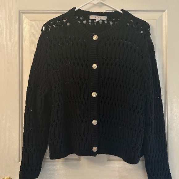 LOFT Open Knit Black Cardigan - Picture 1 of 6